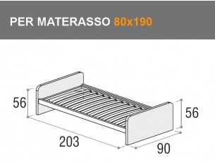 Letto singolo Giotto con testata e pediera per materasso da 80x190cm