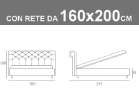 Misure del letto imbottito capitonnè Noctis Paris con rete a doghe da 160x200cm