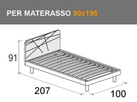 Letto singolo Start con rete a doghe e giroletto vip da 90x195cm