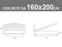 Misure del letto matrimoniale Noctis Dream Capitonè con rete a doghe da 160x200cm