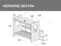 Letto a castello giotto con scrivania sopra in versione destra