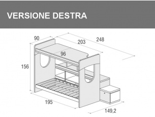 Letto a castello giotto con scrivania sopra in versione destra