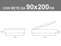 Misure del letto sommier di Noctis con rete a doghe e contenitore da 90x200cm