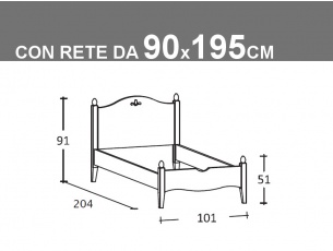 Schema letto Rondine singolo con rete da 90x195cm
