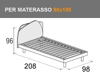 Letto Krono singolo con rete a doghe e doppia testata per materasso da 90x195cm