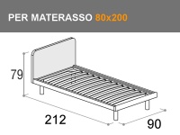 Letto Tobia singolo con rete a doghe e giroletto chat per materasso da 80x200cm