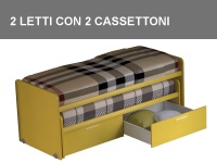 Coppia di letti a minicastello scorrevoli Pitagora con 2 cassettoni