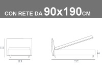 Misure del letto singolo Noctis Bed London con rete a doghe da 90x190cm