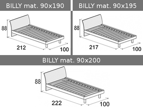 Misure disponibili per il letto singolo Doimo Cityline Billy