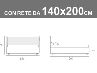 Misure del letto matrimoniale alla francese Noctis Smart con rete da 140x200cm