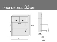 Letto castello a ribalta, prof. 33cm