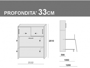 Letto castello a ribalta, prof. 33cm