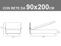 Misure del letto singolo imbottito con rete a doghe da 90x200cm Noctis Eden