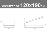 Misure del letto da una piazza e mezza London di Noctis con rete a doghe da 120x190cm