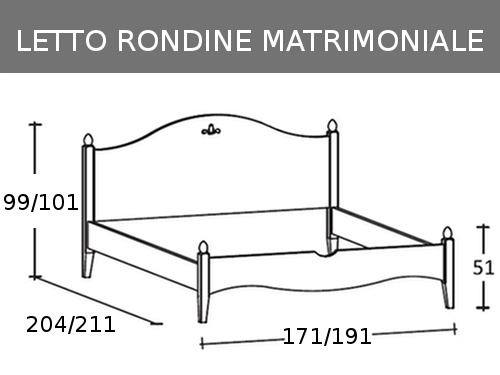 Misure del letto matrimoniale in legno massello Rondine 