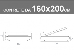 Misure del letto matrimoniale imbottito Noctis States con rete a doghe e contenitore da 160x200cm
