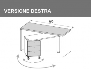 Scrivania con piano fisso da 180cm e scrivania girevole sotto in versione destra