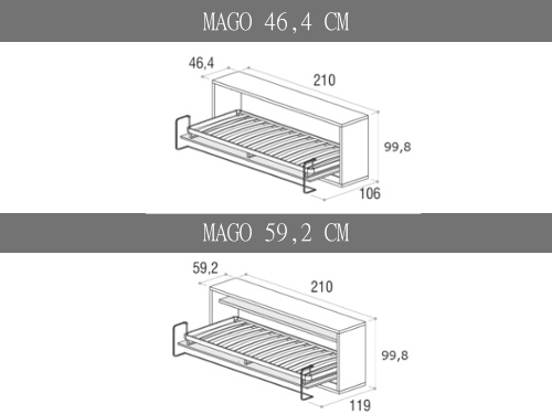 Misure del letto a scomparsa orizzontale Mago singolo