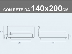 Misure del letto imbottito alla francese con contenitore e rete a doghe da 140x200cm Noctis Doxy