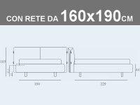 Misure del letto matrimoniale imbottito Noctis Allan con rete a doghe da 160x190cm