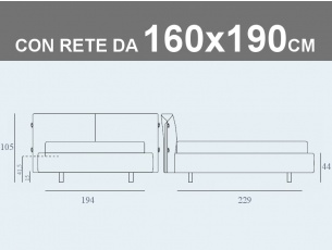 Misure del letto matrimoniale imbottito Noctis Allan con rete a doghe da 160x190cm