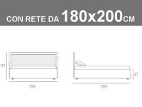 Misure del letto matrimoniale King Size Noctis Smart con rete a doghe e contenitore da 180x200cm