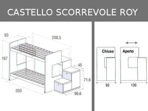 Misure del letto a castello scorrevole Doimo Cityline modello Roy