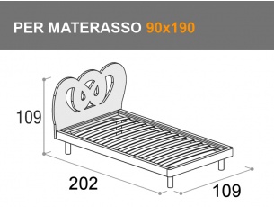 Letto singolo Queen per materasso da 90x190cm