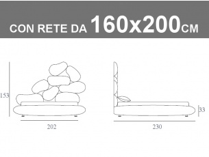 Misure del letto matrimoniale imbottito con testata unica nel suo genere Noctis Stones con rete a doghe e contenitore da 160x200cm