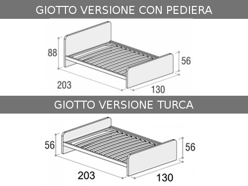 Dimensioni del letto da una piazza e mezza Giotto con seconda rete estraibile singola 