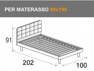 Letto singolo con rete a doghe da 90x190cm e testata modello Tender