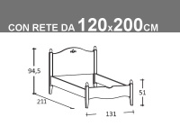 Schema letto Rondine piazza e mezza con rete da 120x200cm