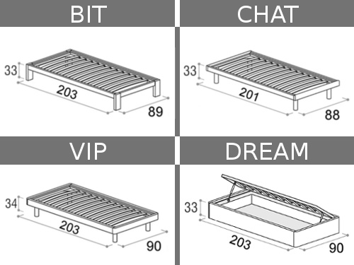 Misure delle diverse versioni disponibili per il letto singolo Doimo Cityline modello Sommier