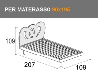 Letto singolo con rete a doghe Queen per materasso da 90x195cm