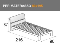 Letto singolo Felix con rete a doghe e giroletto bit con testata imbottita per materasso da 80x195cm