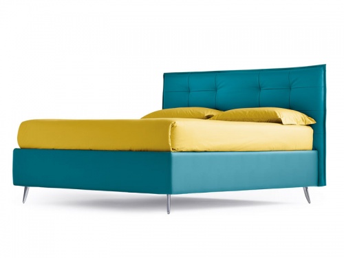 Letto imbottito matrimoniale Noctis Bob Capitonnè in ecopelle Mover Ocean Blue con rete a doghe e contenitore