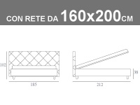 Misure del letto matrimoniale Guru di Noctis con rete a doghe da 160x200cm