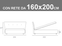 Misure del letto matrimoniale imbottito Noctis Zico con rete a doghe da 160x200cm