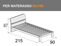 Letto singolo con rete a doghe e giroletto Bit modello Pinco per materasso da 80x195cm