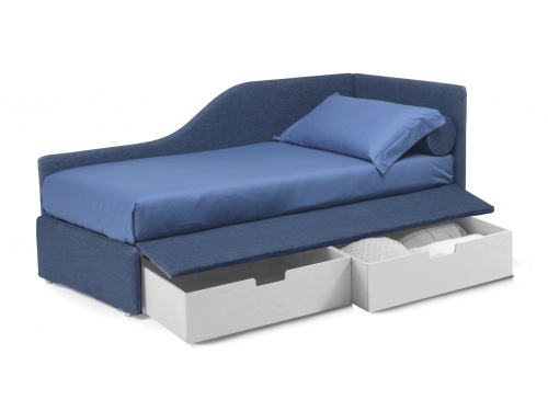 Divano letto imbottito con cassettoni su ruote, Noctis Space con rete a doghe da 80,90 o 100cm di larghezza disponibile in più forme