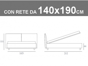 Misure del letto alla francese con rete a doghe da 140x190cm Noctis London