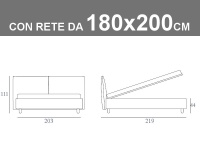 Misure del letto matrimoniale in versione King Size Noctis London con rete a doghe da 180x200cm