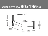 Schema letto Luna singolo con rete da 90x195cm