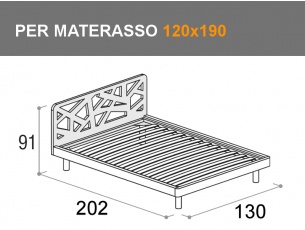 Letto da una piazza e mezzo Sound con giroletto Vip e piedini per materasso da 120x190cm