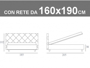 Misure del letto matrimoniale Guru di Noctis con rete a doghe da 160x190cm