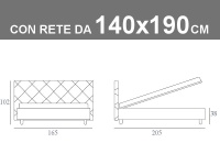 Misure del letto alla francese Noctis Guru con rete a doghe da 140x190cm