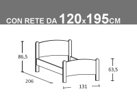 Schema letto Luna piazza e mezza con rete da 120x195cm