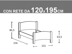 Schema letto Luna piazza e mezza con rete da 120x195cm