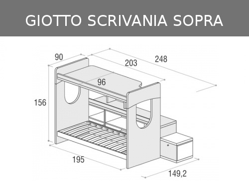 Misure del letto a castello Giotto con scrivania sopra