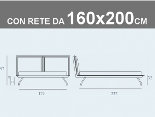 Misure del letto matrimoniale Noctis Kenny con rete a doghe da 160x200cm